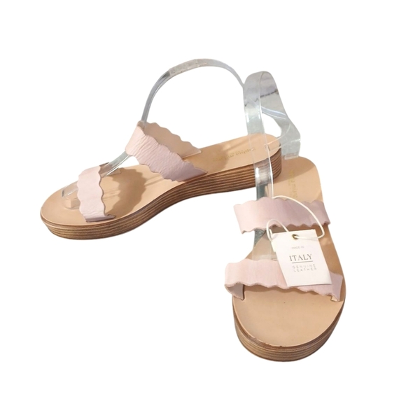 NEW Pink Scalloped Leather Sandals Double Strap Wedge Sandals Size 9 - Picture 1 of 10